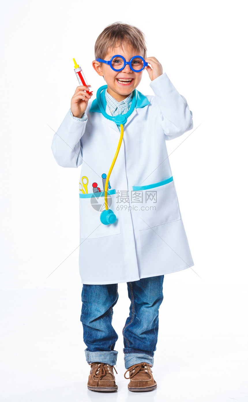 小医生注射器婴儿病人乐趣工作药品男性童年野兔肩膀图片