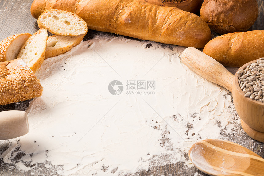 面粉和白面包乡村棒子食物烘烤面团农业食谱脆皮玉米粮食图片