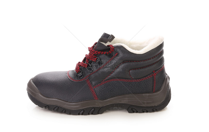 黑色男子的靴子和红色蕾丝鞋类男人安全远足运动跑步崎岖工作活动细绳图片