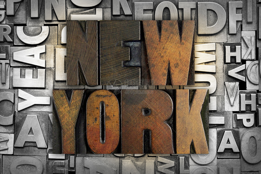 纽约交易地铁打印机城市摩天大楼股票水牛墨水木头字母图片
