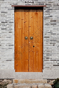 古典中国木制门保护安全楼梯木头地面入口棕色背景图片