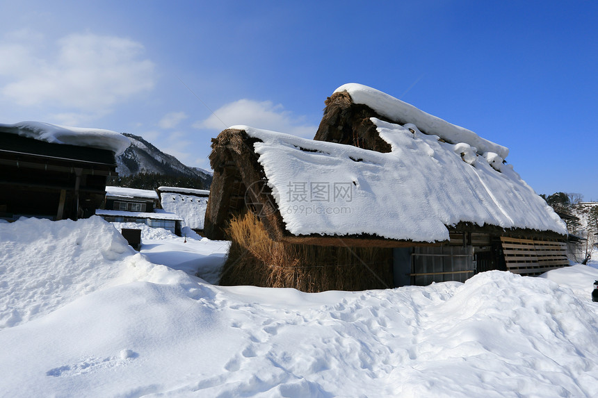 日本吉福白川戈村庄地标茅草白川小屋合掌历史住宅农场建筑图片