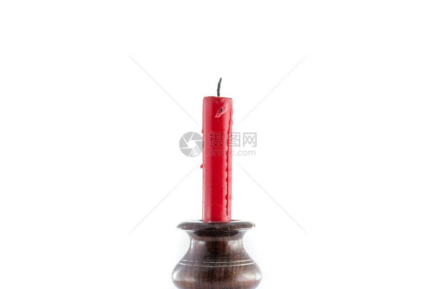 红色蜡烛木烛台棕色烧伤火焰白色美丽图片