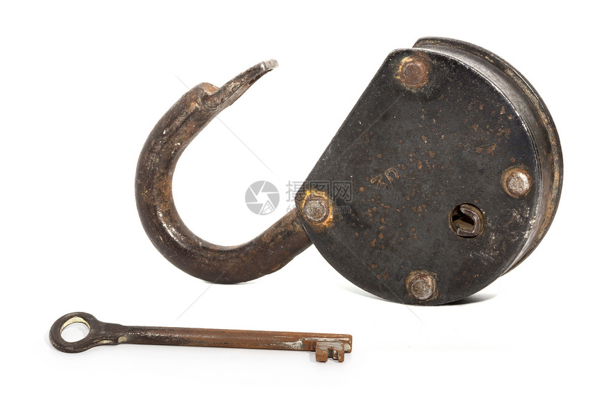 旧老生锈的锁锁和钥匙图片