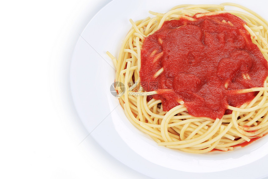 意面加番茄酱的意大利面蔬菜草本植物餐厅小麦营养美食盘子面条食谱午餐图片