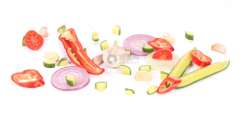 切片蔬菜洋葱植物黄瓜胡椒养分食物白色图片