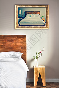 直角三角板摄影墙上布满欢乐罐子的清洁和现代床房家具郁金香卧室床垫展览兰花酒店寝具照片风格背景