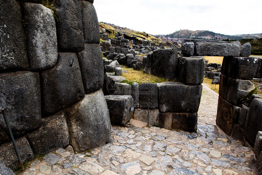 在秘鲁库斯科Cuzco看到墙壁拉丁旅行历史性城市比丘岩石废墟石头马丘历史图片