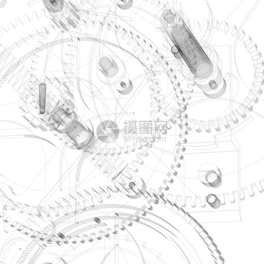 时钟机制 电线框架机械时间手表工业技术车轮白色计时器发条齿轮图片