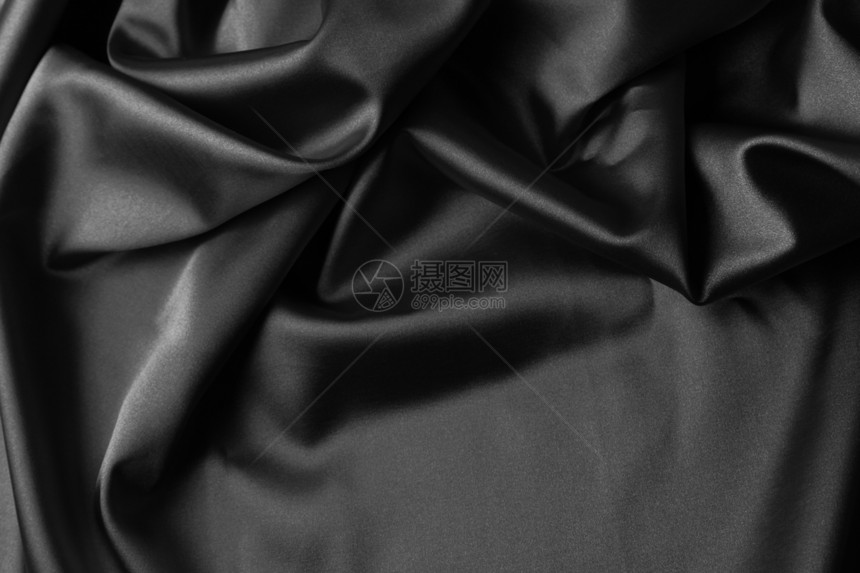 黑丝绸黑色丝绸亚麻褶皱曲线材料天鹅绒波纹奢华床单图片