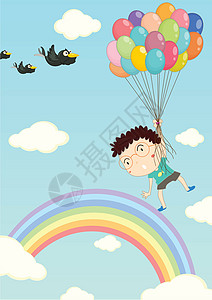 找彩虹的降落伞与气球浮动插画