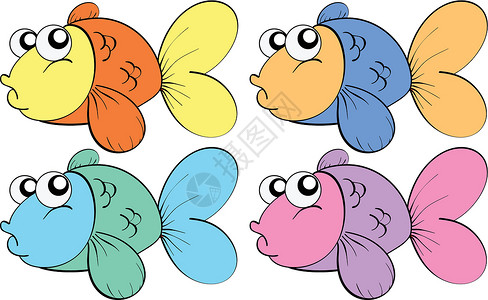 白色孤立的热带鱼生物孩子们团体卡通片收藏海洋动物背景图片