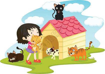 猫和女孩有宠物猫的女孩设计图片
