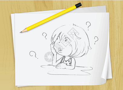 草图铅笔孩子床单困惑插图黑与白白色粮食桌面笨蛋设计图片