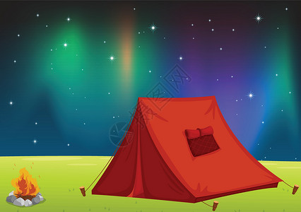 晚上露营帐篷屋空格处极光活动绘画材料织物塑料星星卡通片天空设计图片