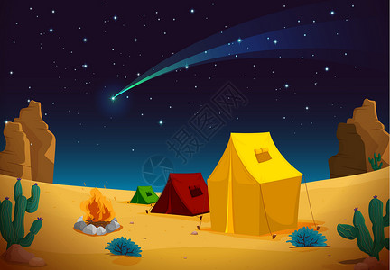 沙漠篝火晚会帐篷屋蓝色庇护所停留材料沙丘阴影天空殖民地卡通片丘陵设计图片