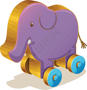 大象玩具木制玩具婴儿绘画新生卡通片孩子们雕刻轮子木头儿童动物插画