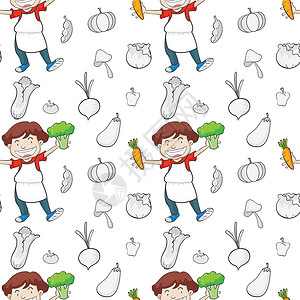 黄焖茄子男孩和蔬菜茄子男生男人食物黄辣椒厨师男性营养剪贴墙纸设计图片