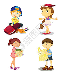 包书孩子和书素描绘画学校女孩女性学生卡通片女士图书铅笔设计图片