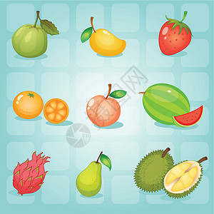 水果果卡通片橙子绘画食物蔬菜水果食品绿色背景柠檬背景图片