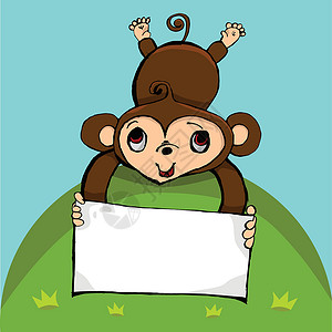 空白牌子带空白符号的可爱猴子漫画设计图片
