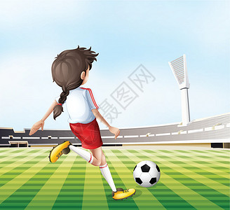 女孩踢足球一名年轻女子踢足球练习地面队友玩家球形步法孩子绘画圆圈游戏设计图片