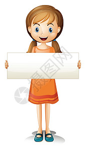 拿着橙子的女孩一个穿着橙色裙子的女孩拿着空横幅设计图片