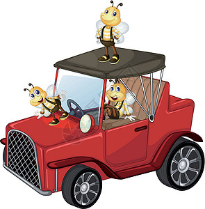 大黄蜂车有蜜蜂的红色车插画