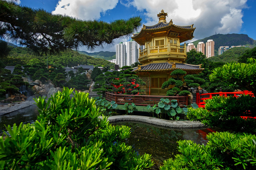 香港南里安花园的大桥和圣殿花园池塘建筑学岩石建筑石头宝塔文化公园摩天大楼图片