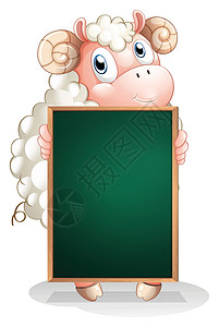 羊肉泡馍广告一只拿着空黑板的害羞绵羊设计图片