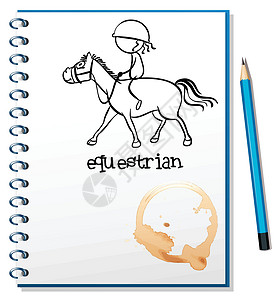 骑马女孩一本笔记本和一幅女孩骑马的绘画设计图片