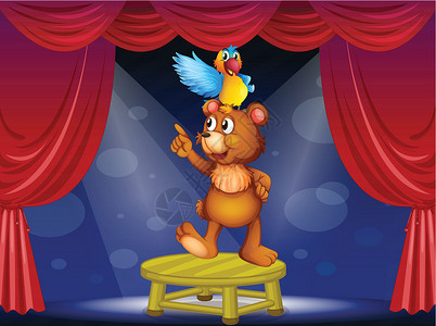 马戏团的一只熊和一只鹦鹉背景图片