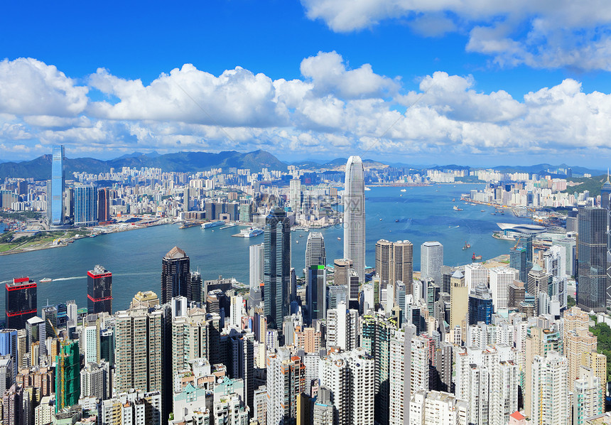 香港天线蓝色建筑商业金融顶峰摩天大楼港口公司办公室城市图片