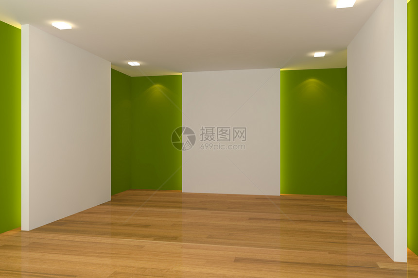 绿色空房木地板墙纸装潢单元天花板木头空白装饰房间风格图片