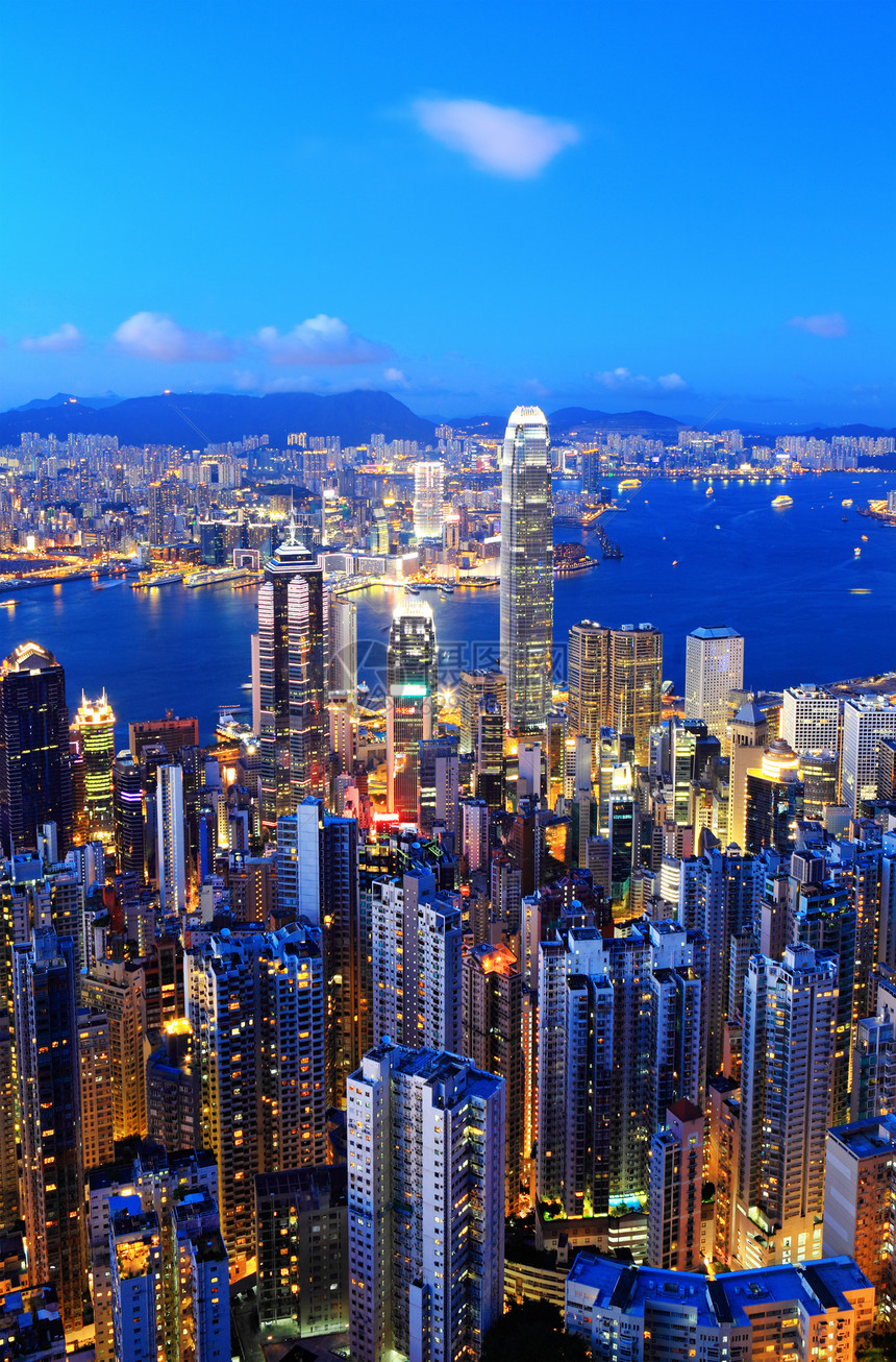 香港晚上的天线市中心摩天大楼建筑景观建筑学金融经济港口商业城市图片