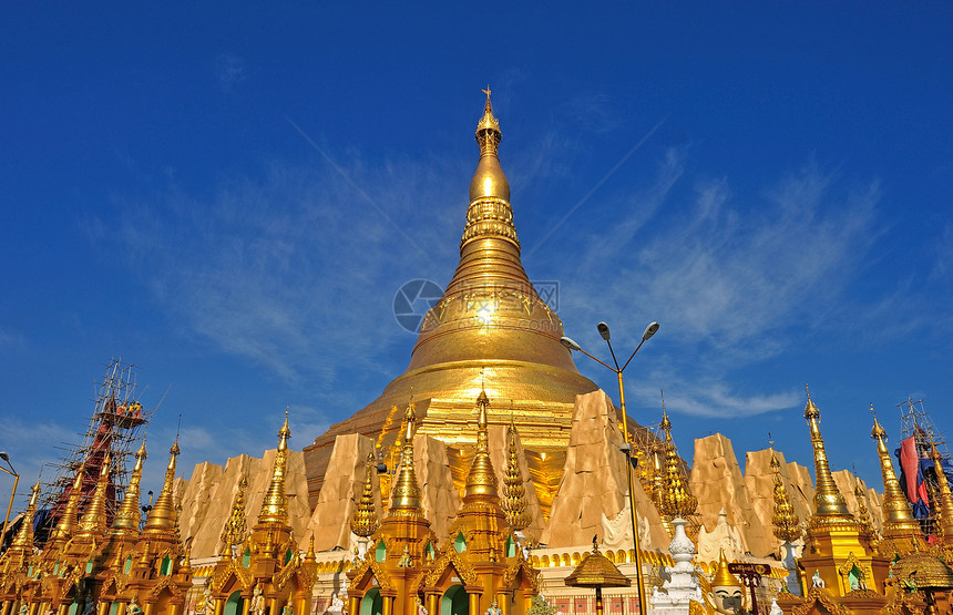 Shwedagon金塔 缅甸仰光圆顶佛塔天炉天空旅行仪式日落宝塔建筑学遗产图片