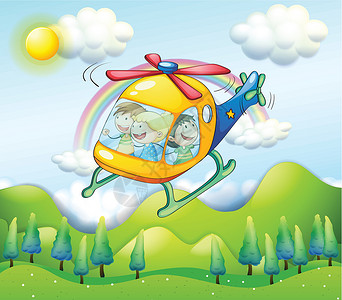 靛青带孩子的直升机设计图片