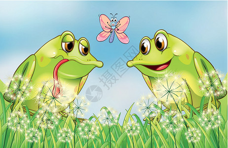 两只青蛙和蝴蝶设计图片