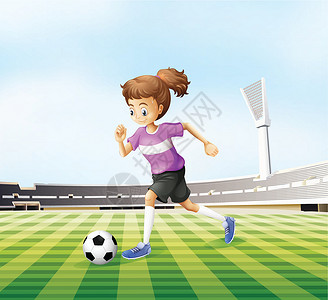 女孩踢足球一个在田野踢足球的年轻女孩设计图片