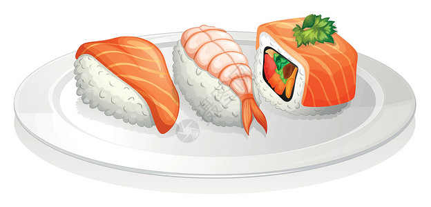 虾寿司一盘寿司插画