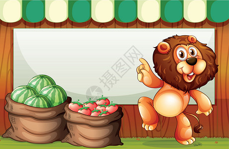 菜市场卖水果的狮子后背上一个空模板设计图片