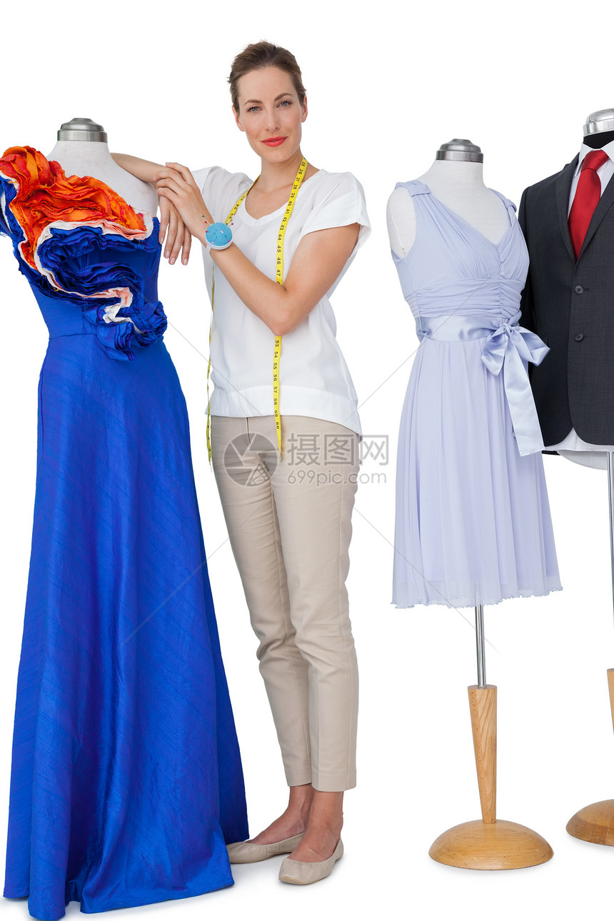 女性时装设计师和模特的肖像商业衣服套装裁缝服装卷尺裙子工艺材料纺织品图片