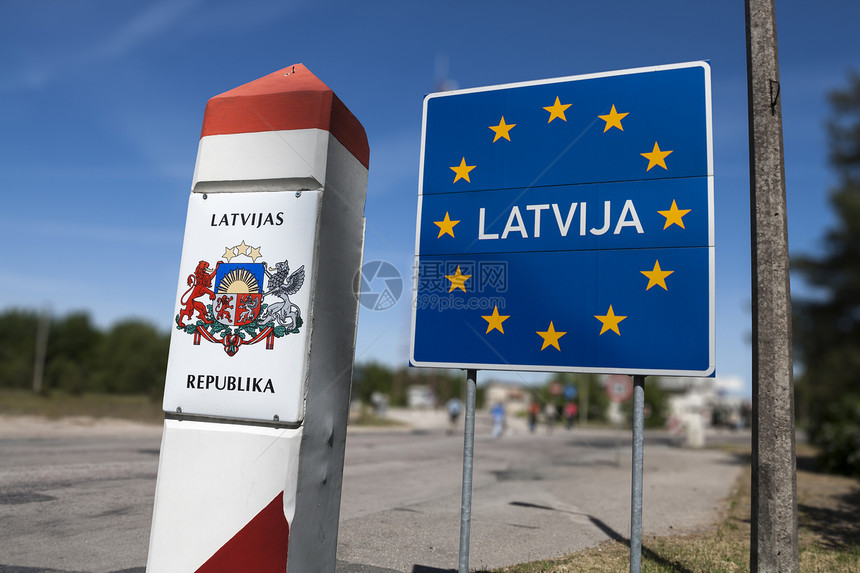 拉脱维亚国家边境标志社区地区边界联盟旅行路标旅游蓝色穿越自由图片