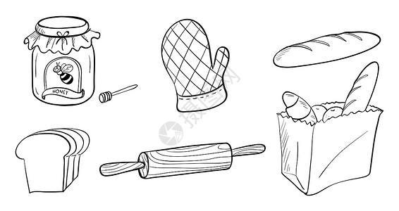 切块长棍面包果酱 面包和烘烤材料插画