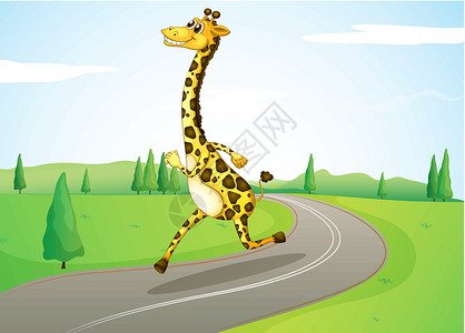 奔跑长颈鹿一条长颈鹿沿路跑来跑去插画