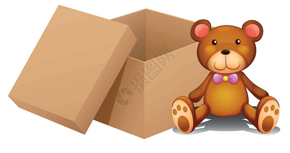 棕色的熊一个玩具和一个盒子插画