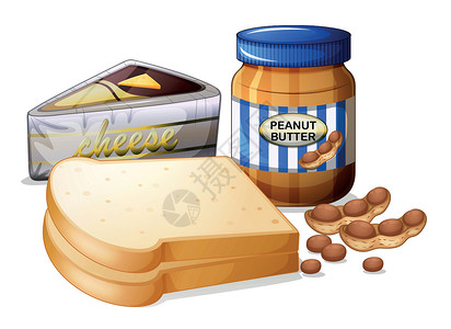 切块杏仁面包配奶酪和黄油的切面包插画