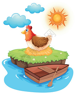 水鸡岛上的鸡蛋孵化鸡蛋宠物植物杂草动物母亲母鸡嵌套海洋太阳剪贴插画