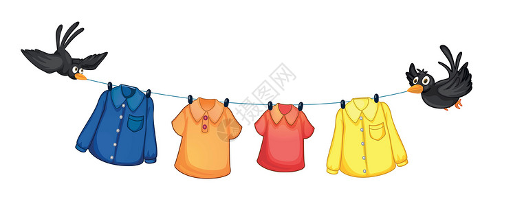 干净衣服与鸟儿挂在一起的四件不同衣服设计图片