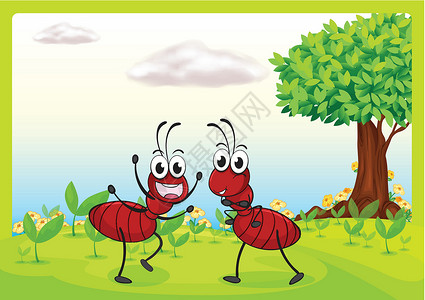 两只性质蚂蚁插画